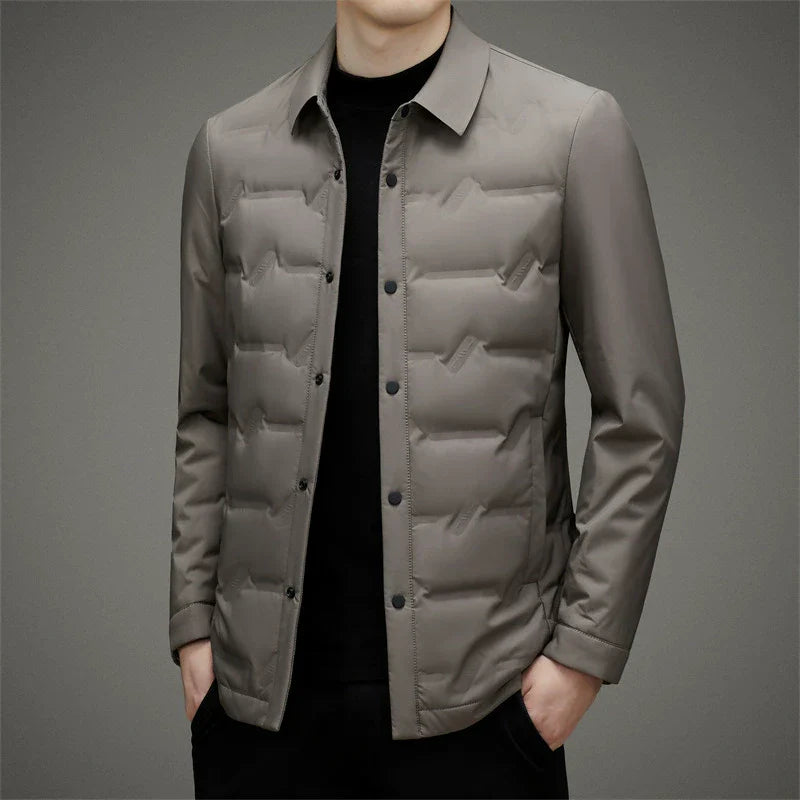 Men’s Down Jacket – Slim Fit – Insulated – Button-Up Quilted Style