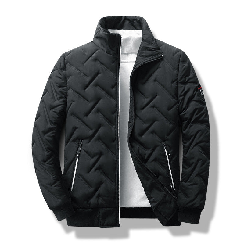 Men’s Quilted Jacket – Slim Fit – Stand Collar – Chevron Stitch – Zippered Pockets