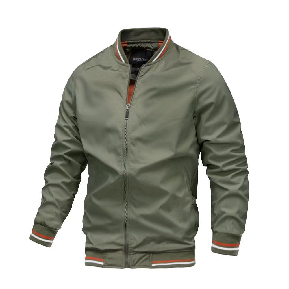 Men’s Casual Jacket – Slim Fit – Stand Collar – Ribbed Trim – Zip Front Closure
