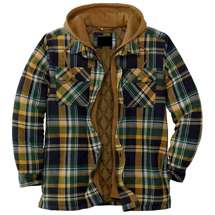 Men’s Hooded Jacket – Quilted Lining – Relaxed Fit – Plaid Pattern