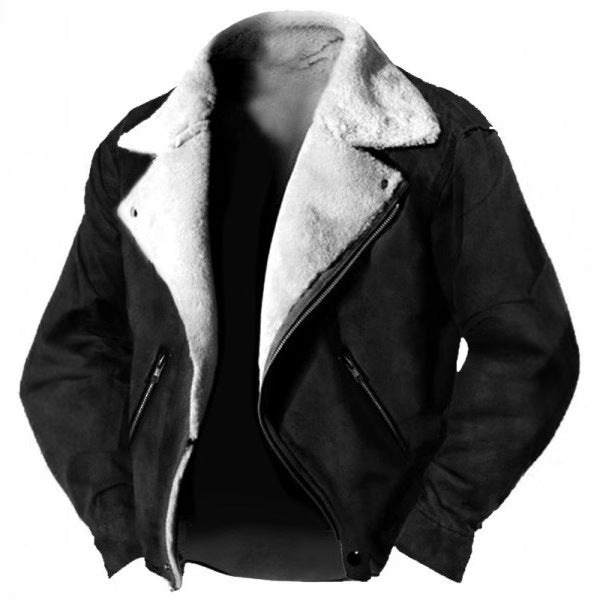 Men’s Suede Jacket – Shearling Lined – Structured Fit – Retro Lapel – Zipper Closure