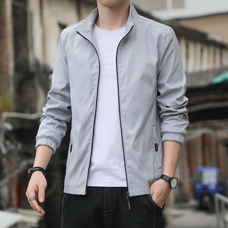 Men’s Casual Jacket – Slim Fit – Stand Collar – Zip Front – Lightweight Breathable