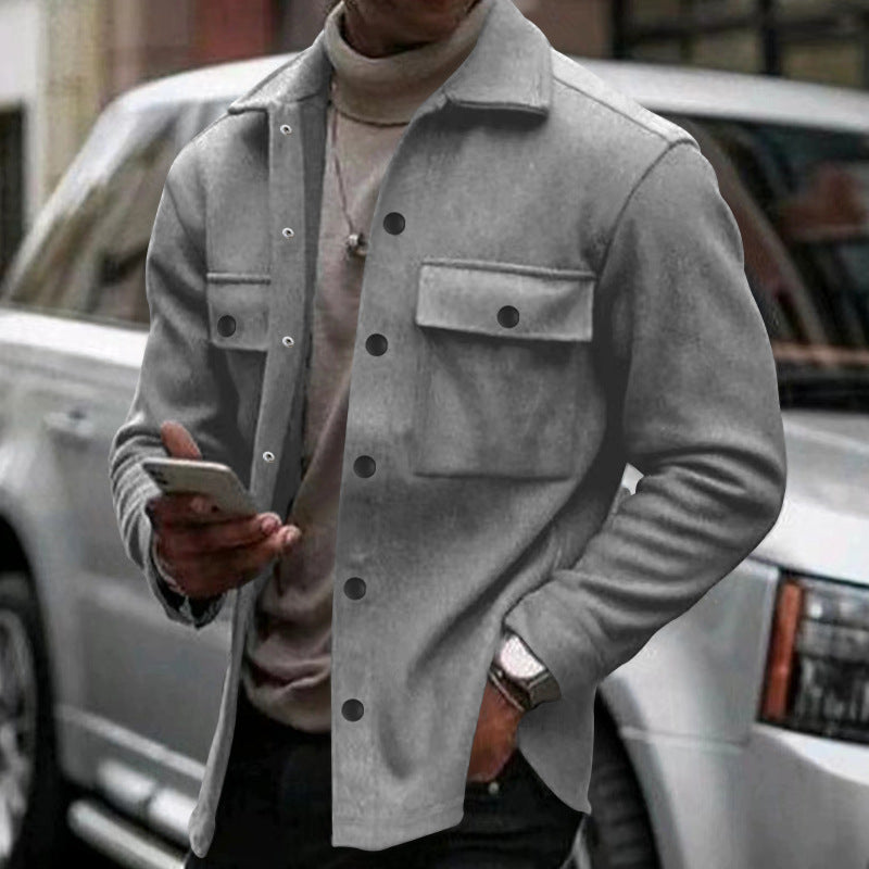 Men’s Overshirt Jacket – Relaxed Fit – Wool Blend – Button Front – Chest Flap Pockets
