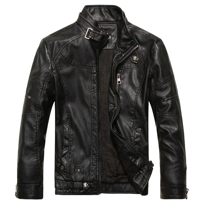 Men’s Biker Jacket – Slim Fit PU Leather – Asymmetrical Zip – Stand Collar – Lined