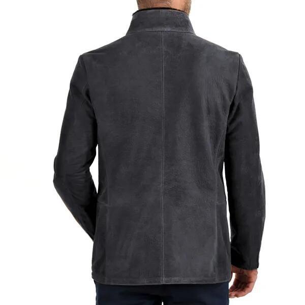 Men’s Suede Jacket – Slim Fit – Stand Collar – Zipper Front – Multi-Pocket Design