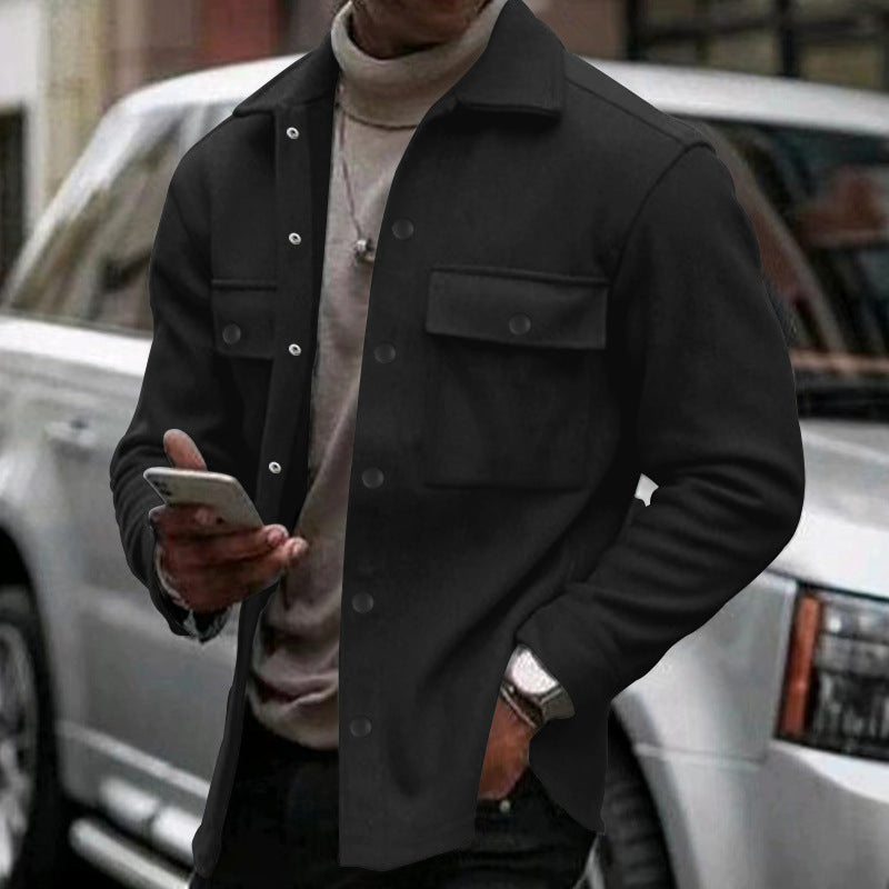 Men’s Overshirt Jacket – Relaxed Fit – Wool Blend – Button Front – Chest Flap Pockets