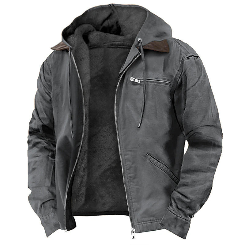 Men’s Hooded Jacket – Fleece Lined – Relaxed Fit – Zip Front – Canvas Outerwear