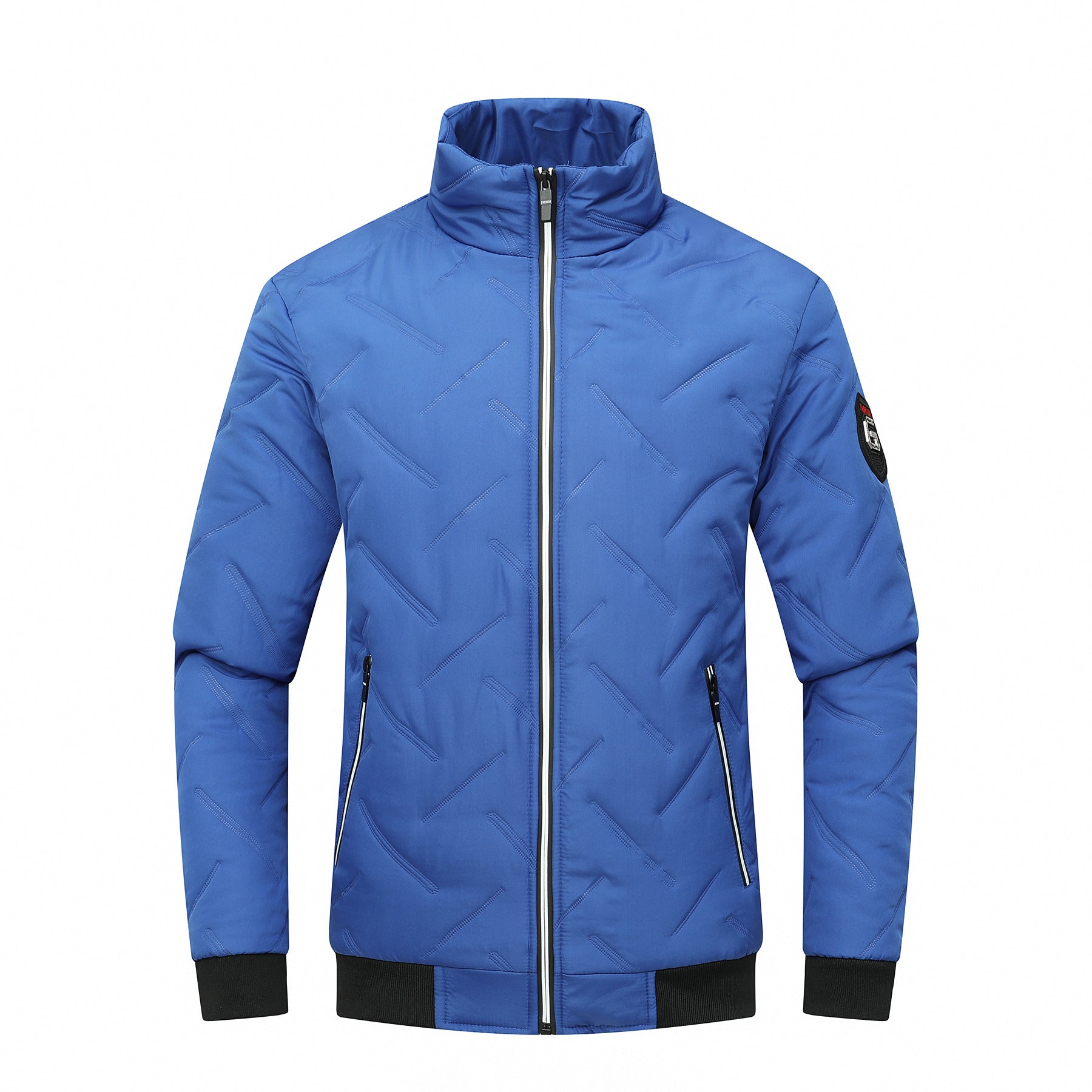 Men’s Quilted Jacket – Slim Fit – Stand Collar – Chevron Stitch – Zippered Pockets
