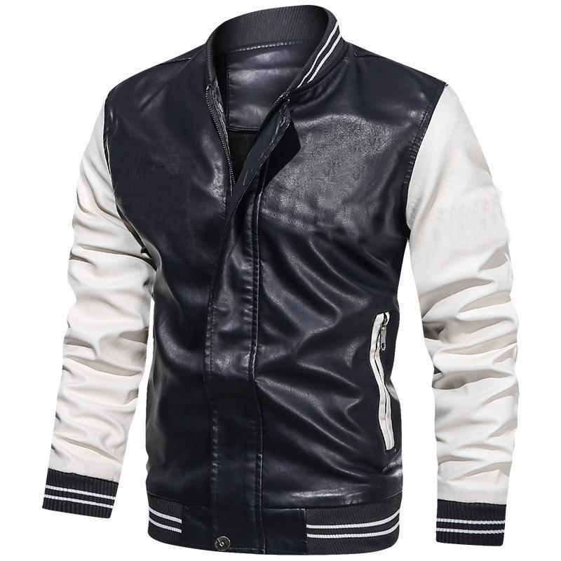 Men’s Casual Jacket – Slim Fit – Faux Leather Look – Stand Collar – Ribbed Trim
