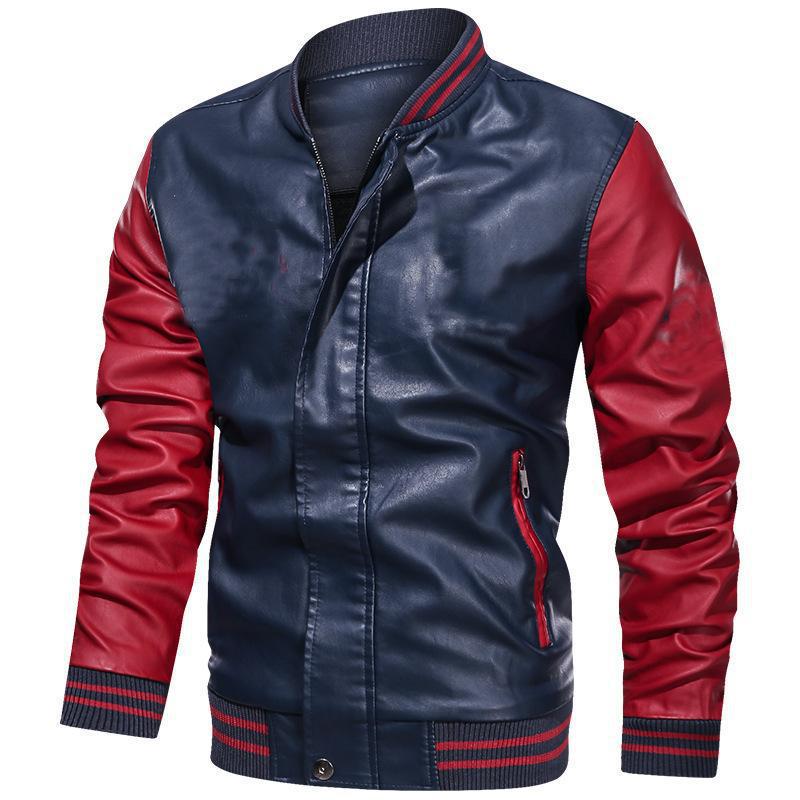 Men’s Casual Jacket – Slim Fit – Faux Leather Look – Stand Collar – Ribbed Trim