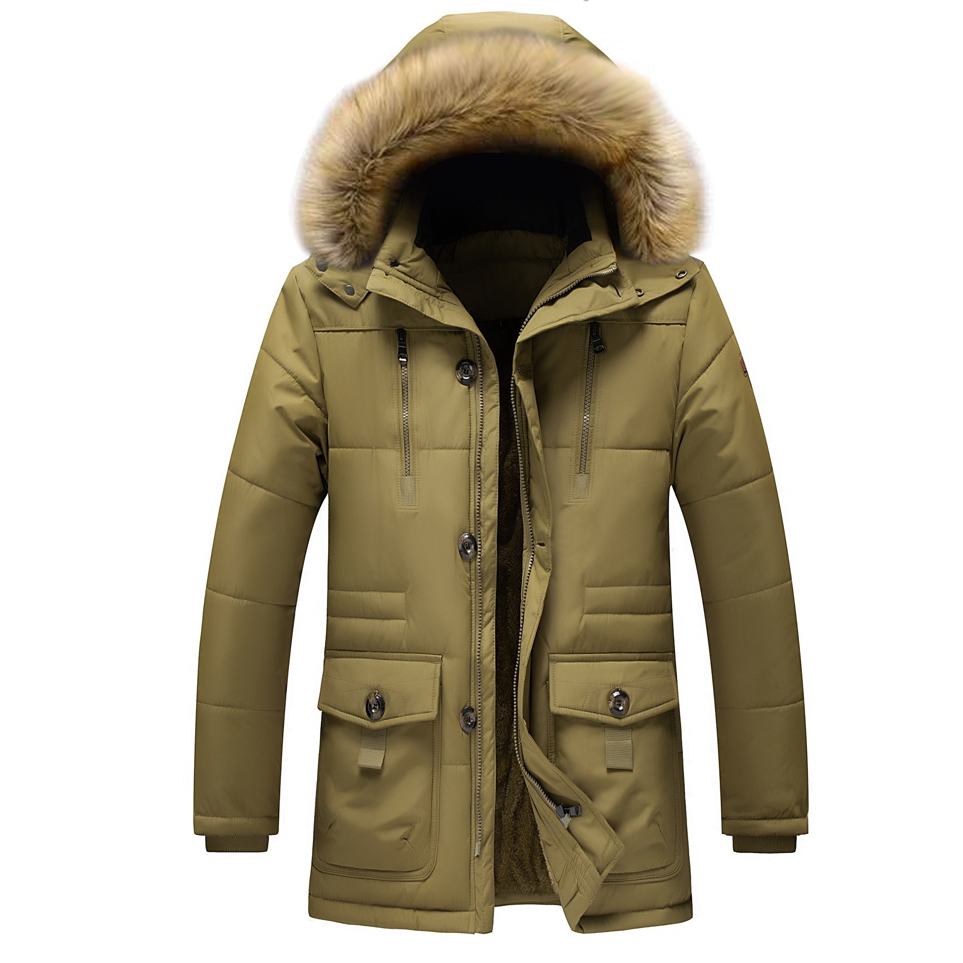 Men’s Parka Jacket – Faux Fur Lined – Water-Resistant – Quilted – Oversized Fit