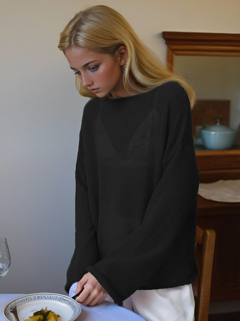 Women’s Knit Sweater – Oversized Fit – Lightweight Breathable – Long Sleeve Round Neck