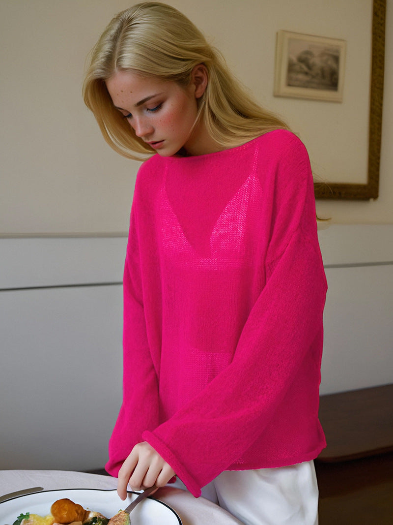 Women’s Knit Sweater – Oversized Fit – Lightweight Breathable – Long Sleeve Round Neck