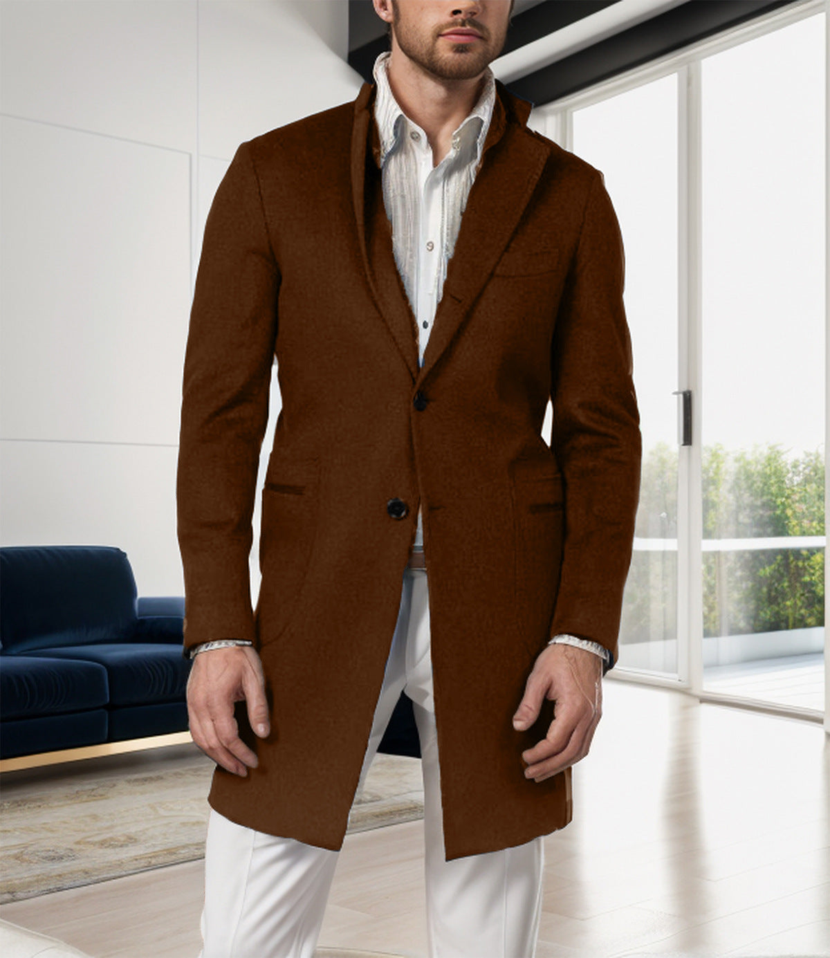 Men’s Overcoat – Tailored Fit – Wool Blend – Mid-Length Single-Breasted Formal Style