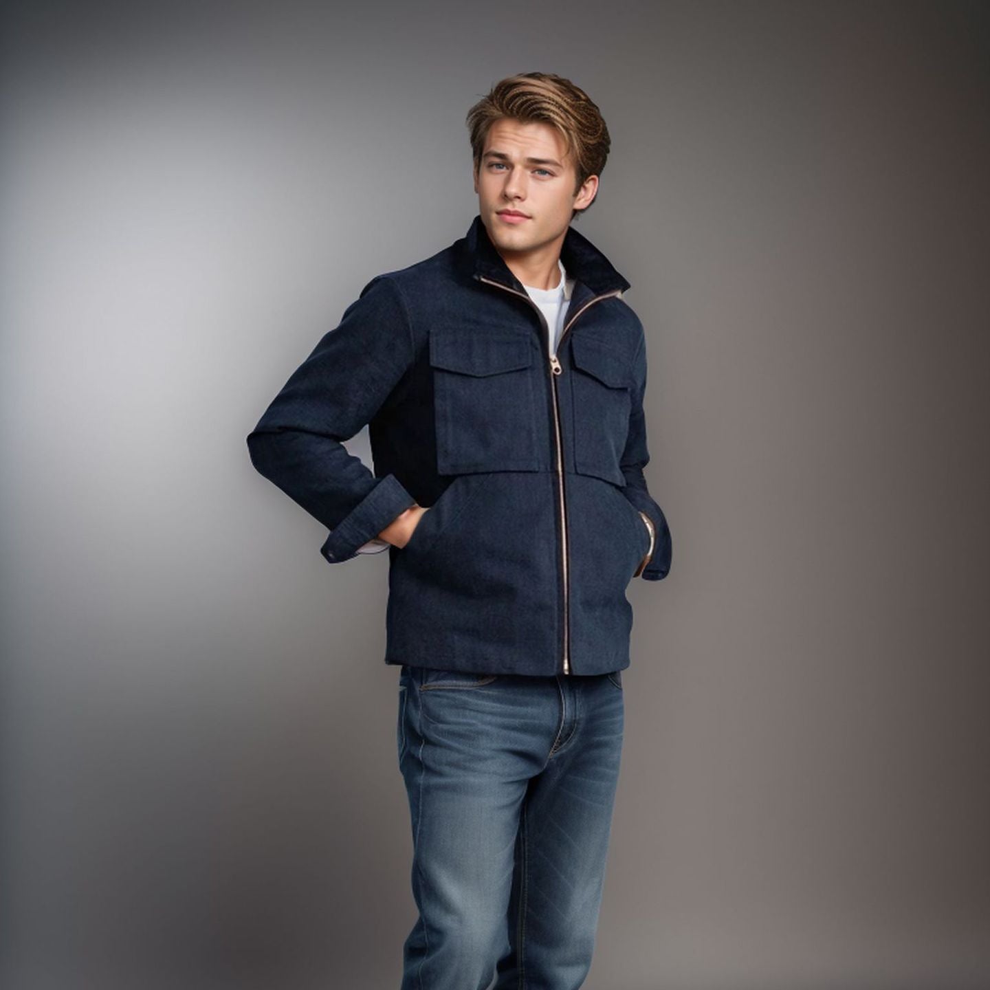 Men’s Workwear Jacket – Cotton – Structured Fit – Zip Front – Utility Pockets