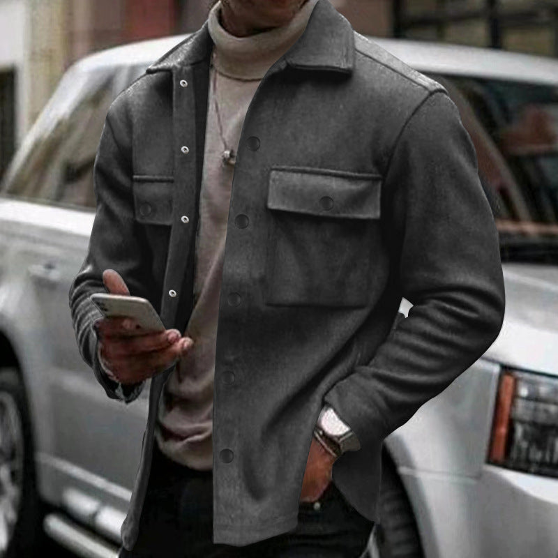 Men’s Overshirt Jacket – Relaxed Fit – Wool Blend – Button Front – Chest Flap Pockets