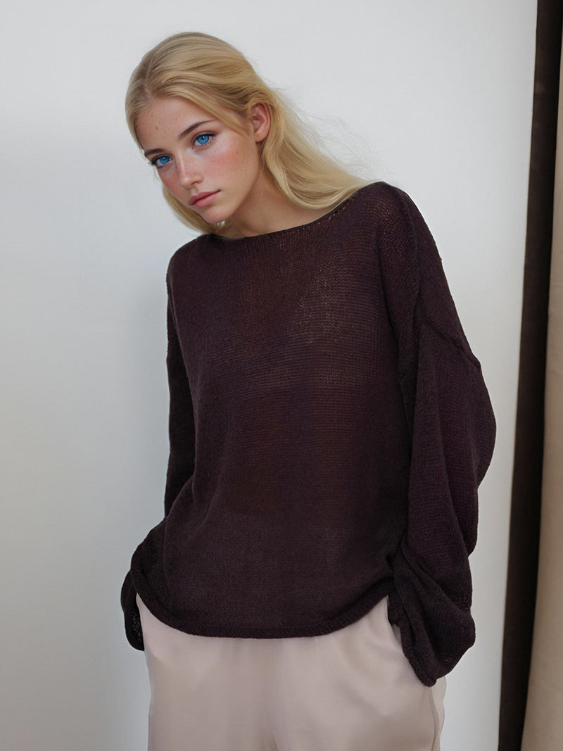 Women’s Knit Sweater – Oversized Fit – Lightweight Breathable – Long Sleeve Round Neck