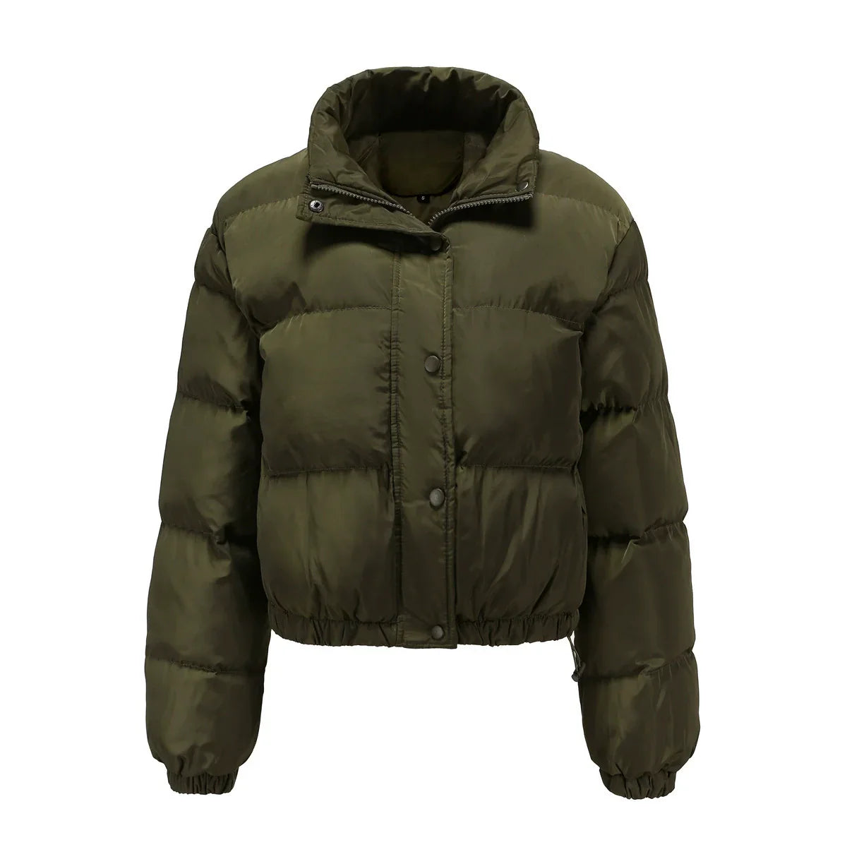 Women’s Puffer Jacket – Oversized Fit – Cropped Length – High Collar – Quilted Warm Design