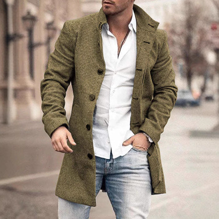 Stand-up collar mid-length casual coat for men