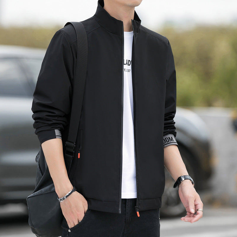 Men’s Jacket – Relaxed Fit – High Collar – Water-Resistant – Zipper Front Casual Layer