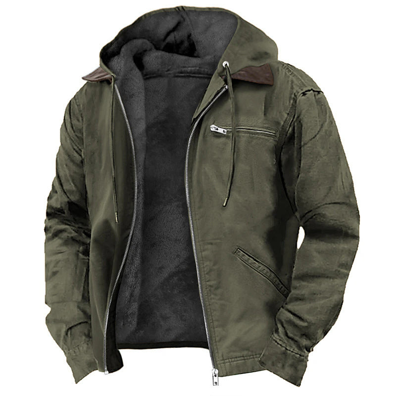 Men’s Hooded Jacket – Fleece Lined – Relaxed Fit – Zip Front – Canvas Outerwear