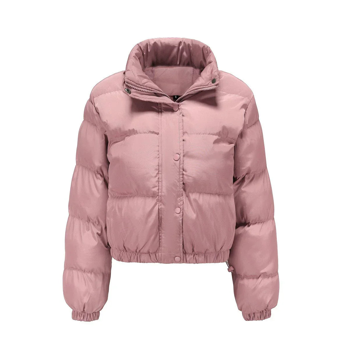Women’s Puffer Jacket – Oversized Fit – Cropped Length – High Collar – Quilted Warm Design