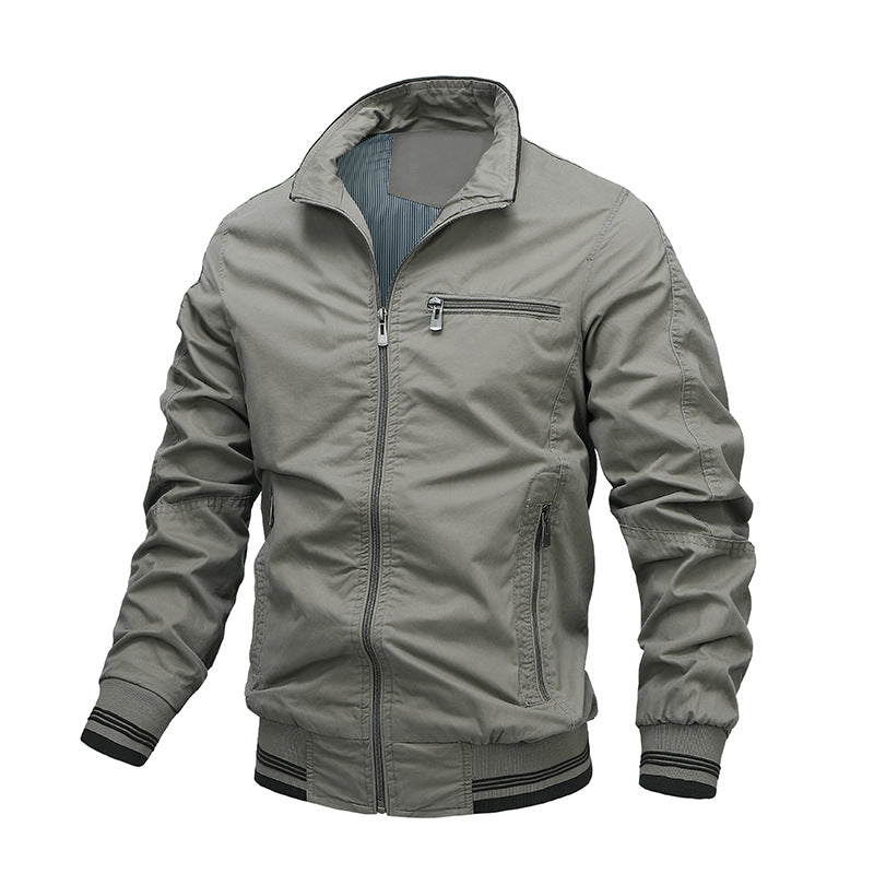 Men’s Casual Jacket – Cotton – Regular Fit – Zip Front with Stand Collar and Ribbed Hem