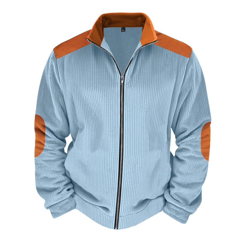 Men’s Quilted Jacket – Regular Fit – Zipper Front – Contrast Sleeves and Elbow Patches