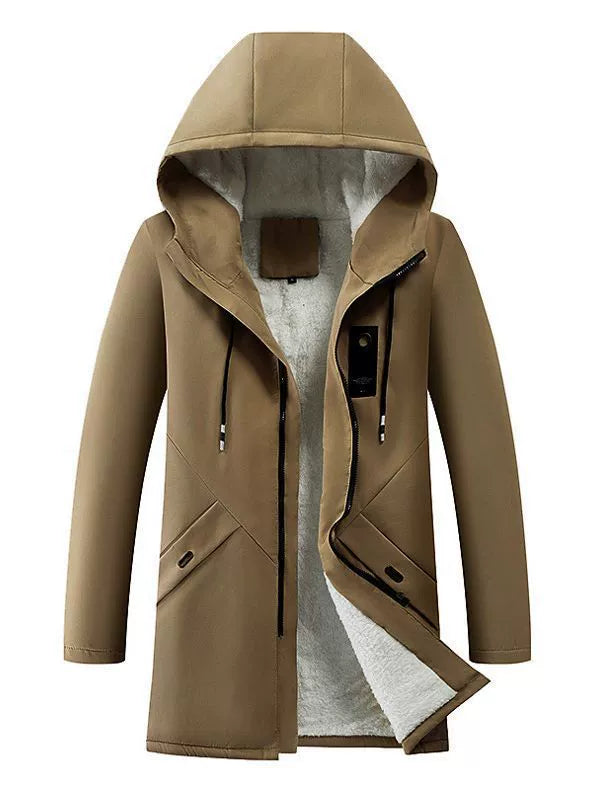 Men’s Hooded Jacket – Fleece Lined – Windproof Mid-Length – Casual Outerwear
