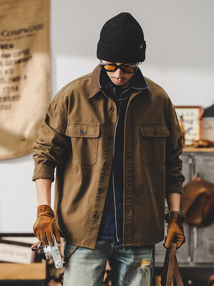 Men’s Workwear Jacket – Loose Fit – Durable Canvas – Button Front – Utility Pockets