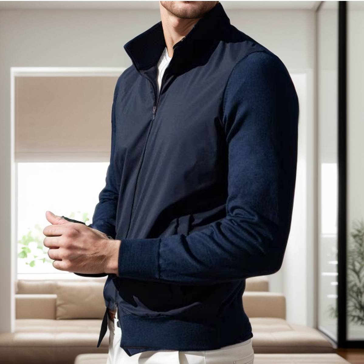 Men’s Outer Jacket – Slim Fit – High Collar – Ribbed Cuffs – Zip Front – Wind Resistant
