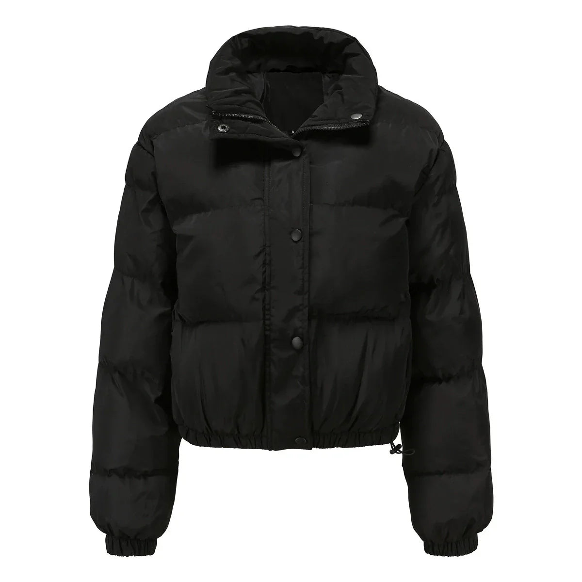 Women’s Puffer Jacket – Oversized Fit – Cropped Length – High Collar – Quilted Warm Design
