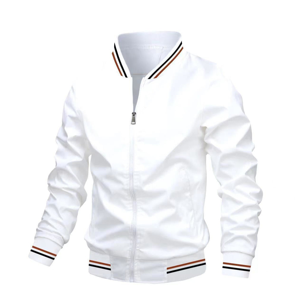 Men’s Casual Jacket – Slim Fit – Stand Collar – Ribbed Trim – Zip Front Closure