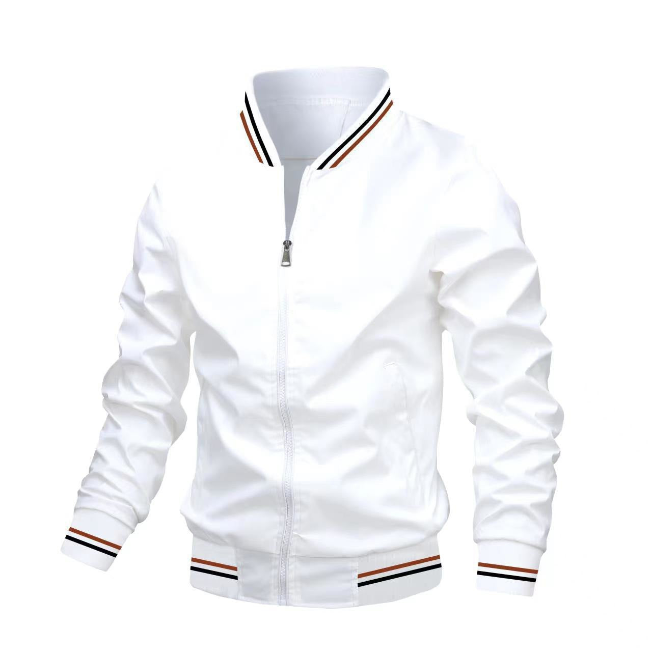 Men’s Casual Jacket – Slim Fit – Stand Collar – Ribbed Trim – Zip Front Closure