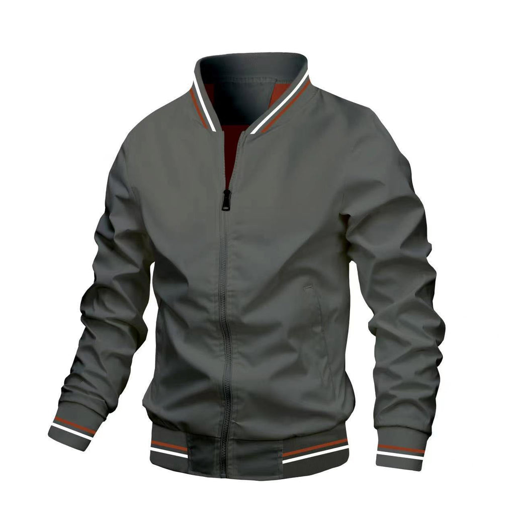 Men’s Casual Jacket – Slim Fit – Stand Collar – Ribbed Trim – Zip Front Closure