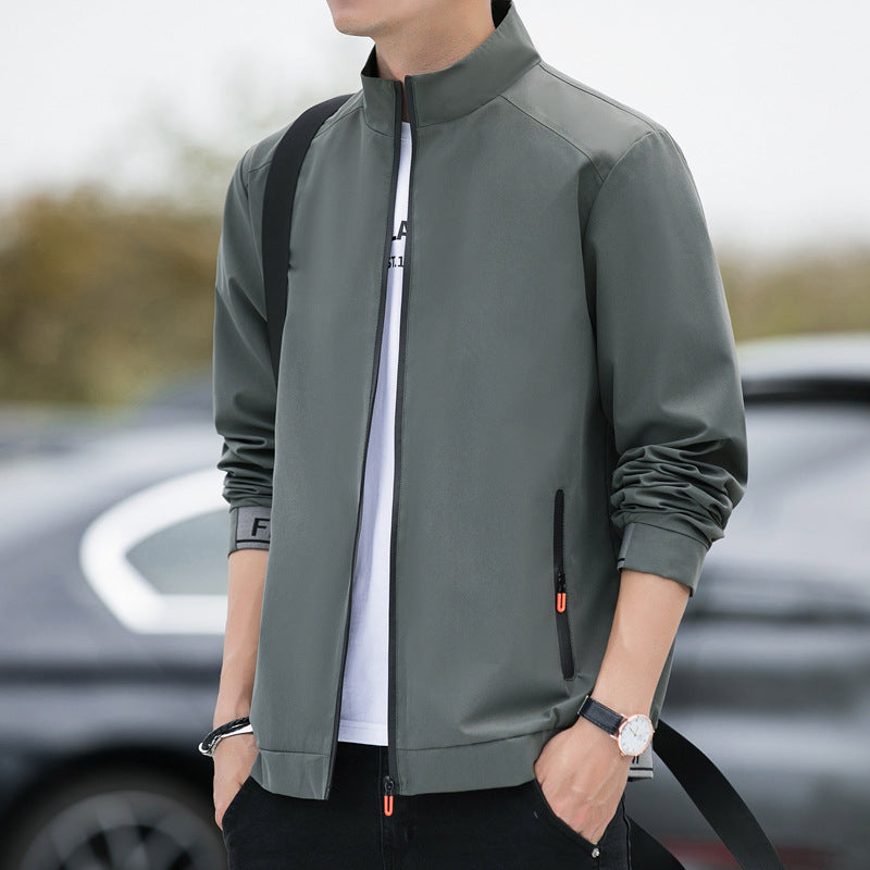 Men’s Jacket – Relaxed Fit – High Collar – Water-Resistant – Zipper Front Casual Layer