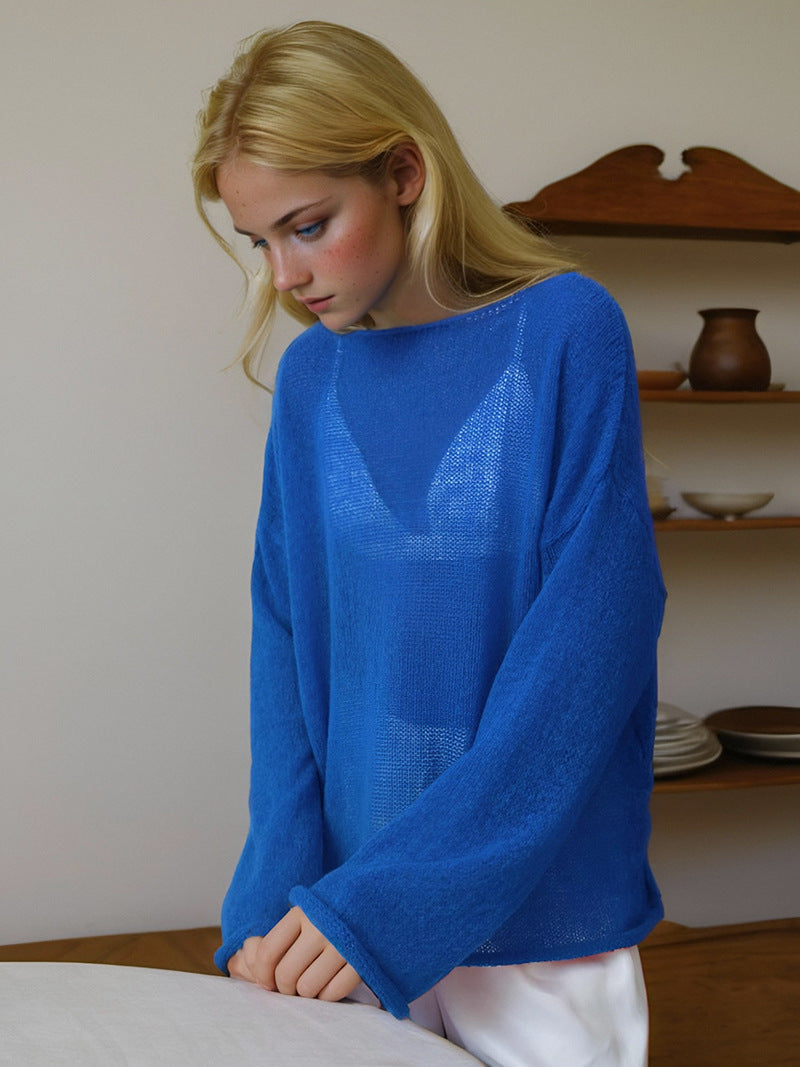 Women’s Knit Sweater – Oversized Fit – Lightweight Breathable – Long Sleeve Round Neck