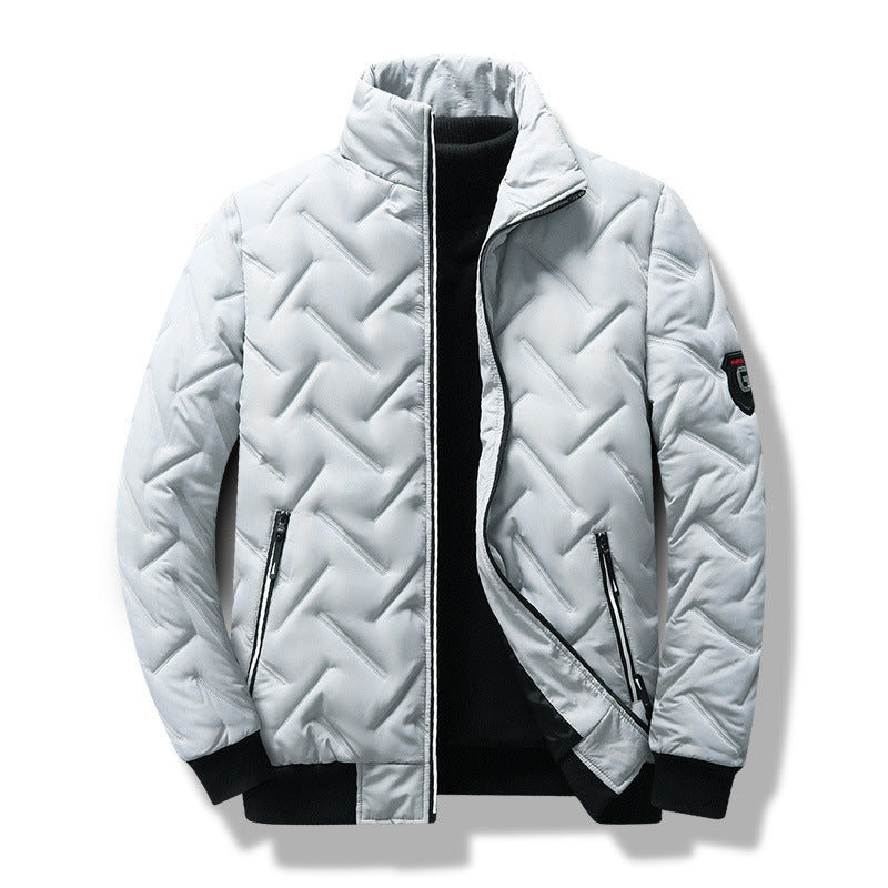 Men’s Quilted Jacket – Slim Fit – Stand Collar – Chevron Stitch – Zippered Pockets