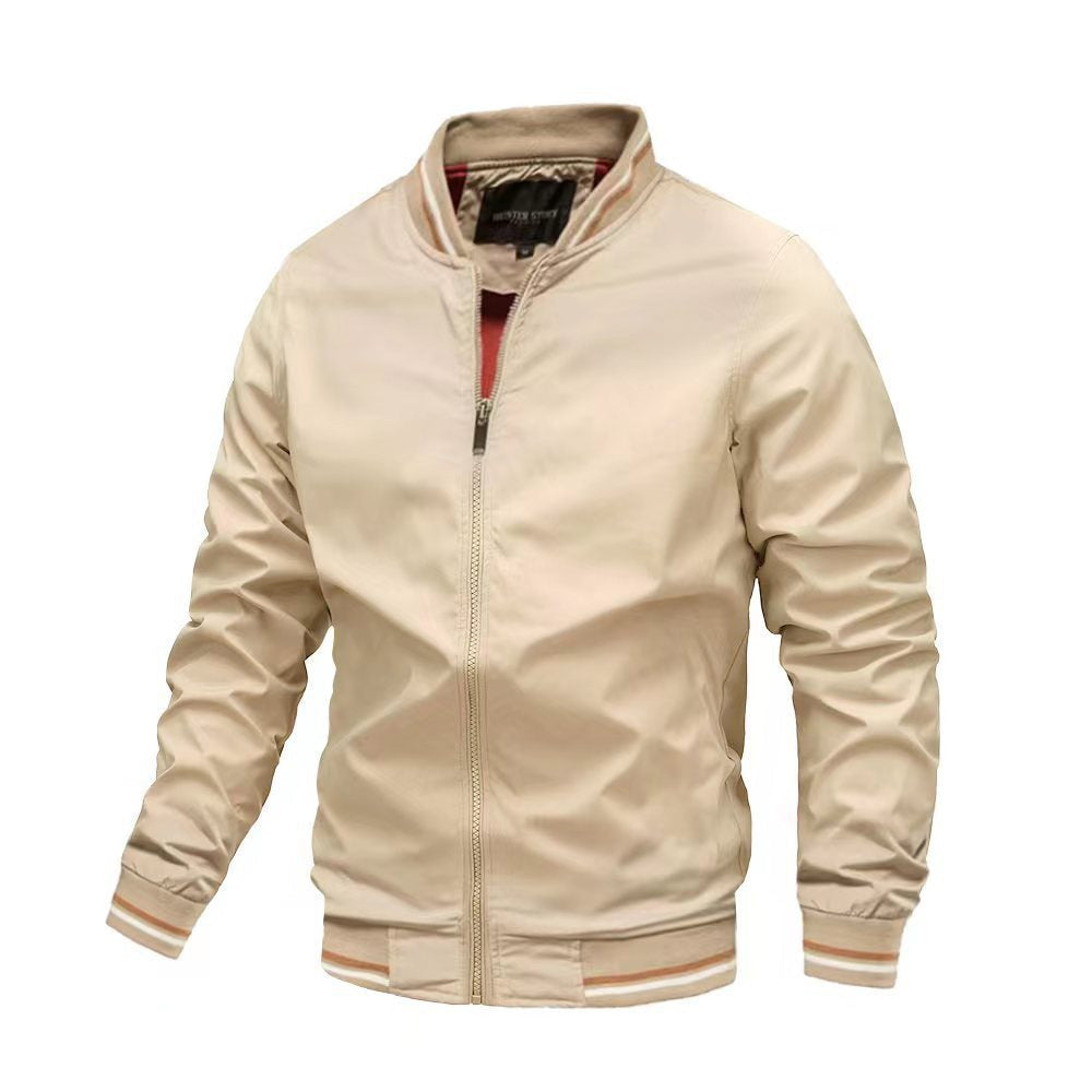 Men’s Casual Jacket – Slim Fit – Stand Collar – Ribbed Trim – Zip Front Closure