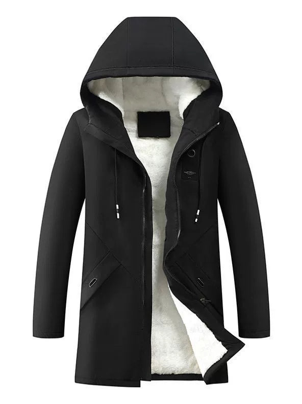 Men’s Hooded Jacket – Fleece Lined – Windproof Mid-Length – Casual Outerwear