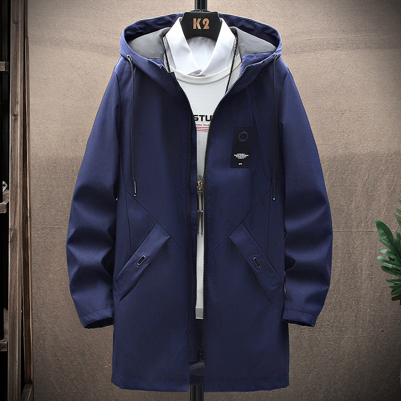 Men’s Hooded Jacket – Fleece Lined – Windproof Mid-Length – Casual Outerwear