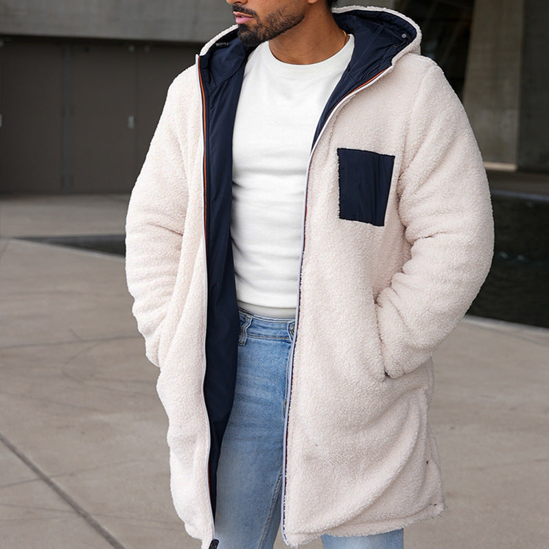 Men’s Fleece Jacket – Relaxed Fit – Mid-Length – Hooded with Chest Pocket
