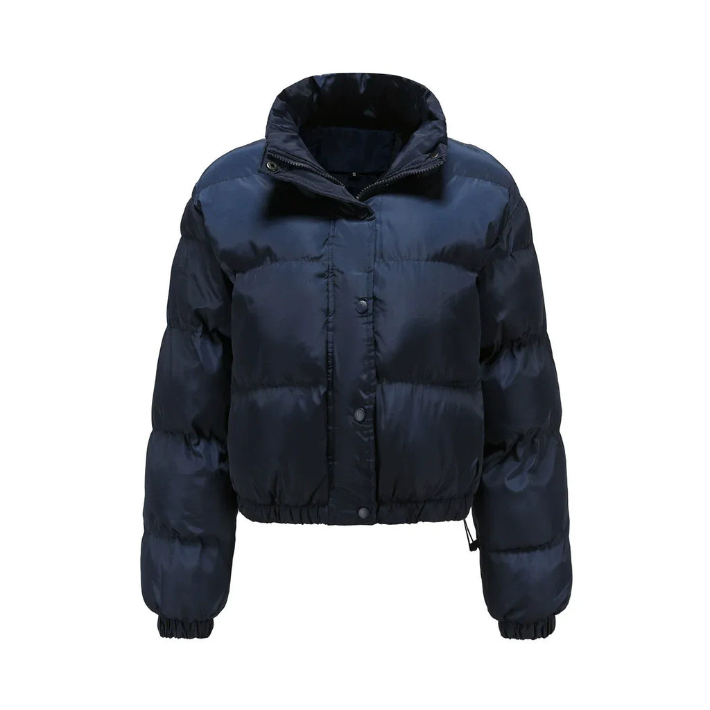 Women’s Puffer Jacket – Oversized Fit – Cropped Length – High Collar – Quilted Warm Design
