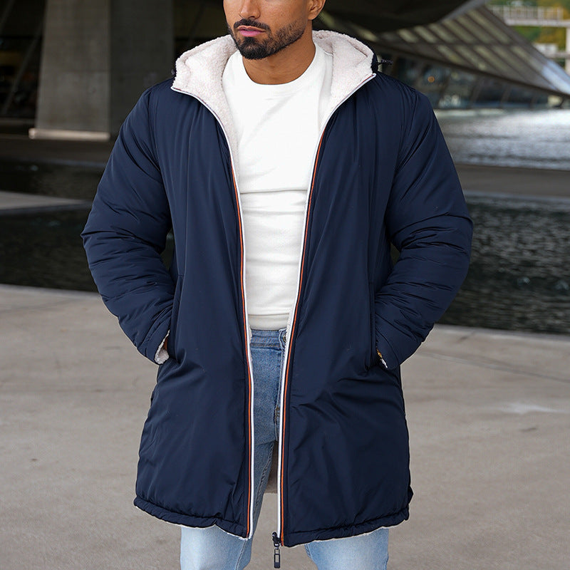 Men’s Fleece Jacket – Relaxed Fit – Mid-Length – Hooded with Chest Pocket