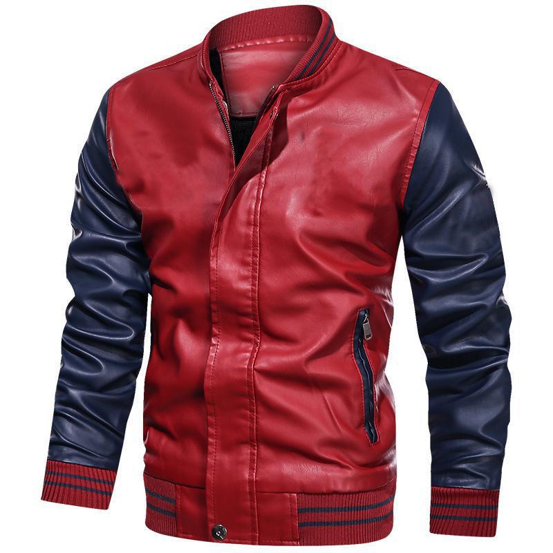 Men’s Casual Jacket – Slim Fit – Faux Leather Look – Stand Collar – Ribbed Trim