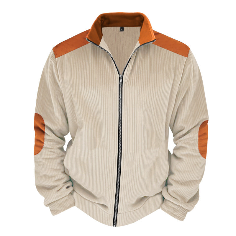 Men’s Quilted Jacket – Regular Fit – Zipper Front – Contrast Sleeves and Elbow Patches