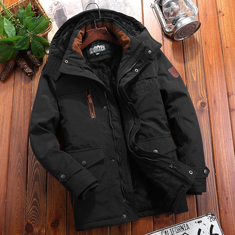Men’s Quilted Jacket – Loose Fit – Hooded – Cotton Blend – Multiple Utility Pockets