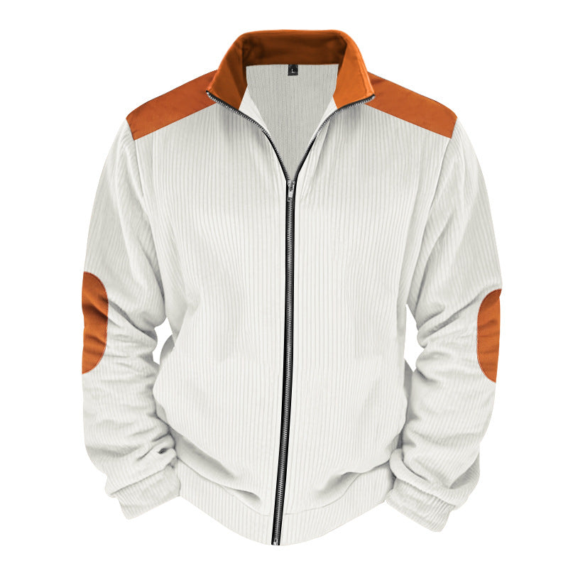 Men’s Quilted Jacket – Regular Fit – Zipper Front – Contrast Sleeves and Elbow Patches