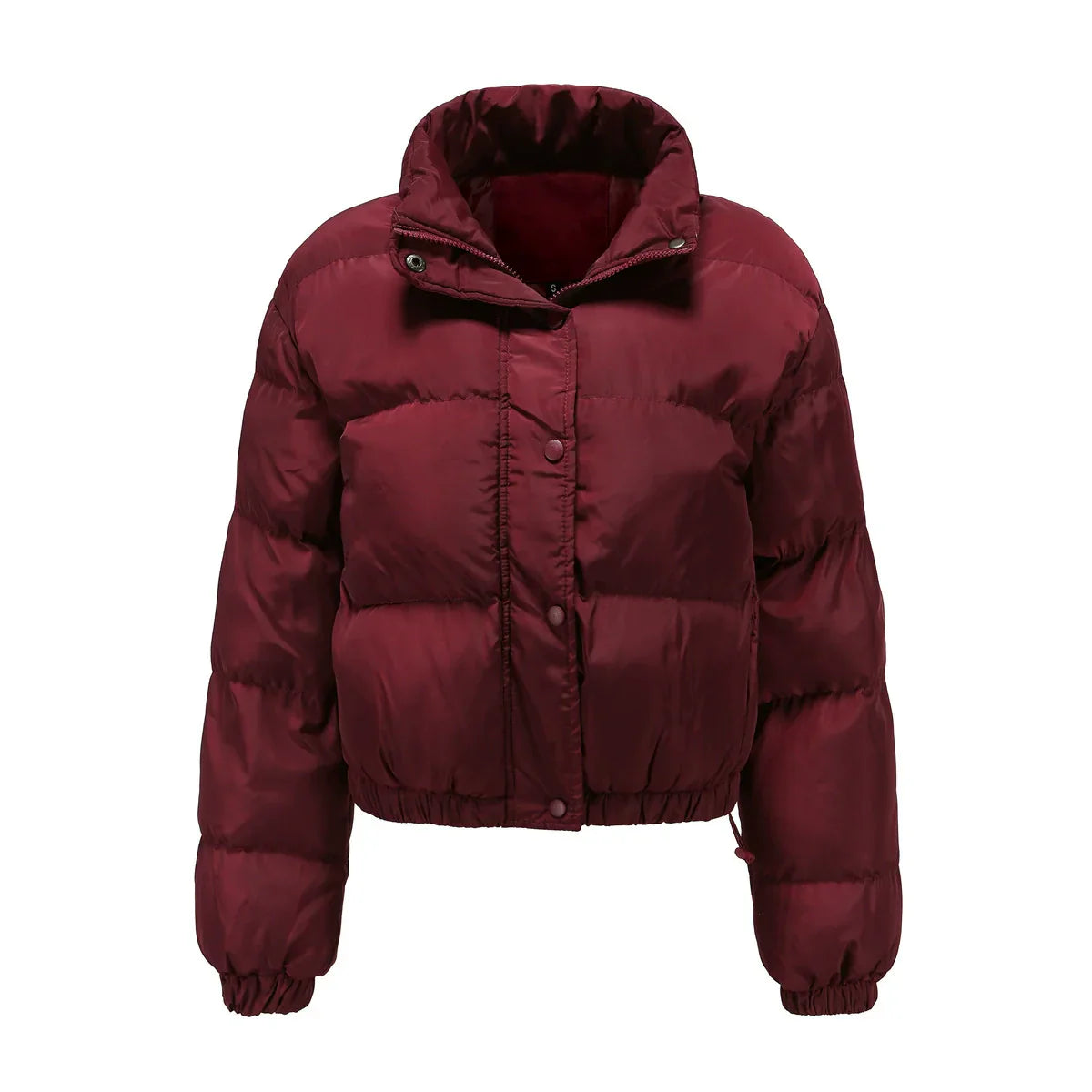 Women’s Puffer Jacket – Oversized Fit – Cropped Length – High Collar – Quilted Warm Design