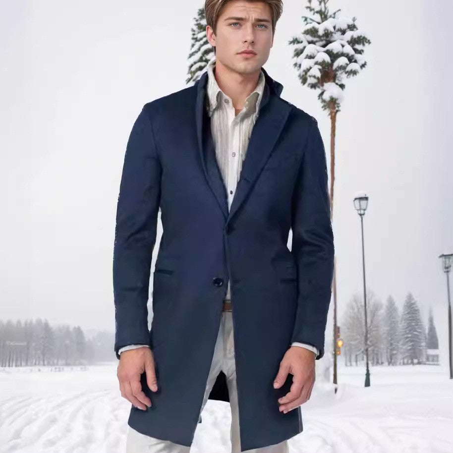 Men’s Overcoat – Tailored Fit – Wool Blend – Mid-Length Single-Breasted Formal Style